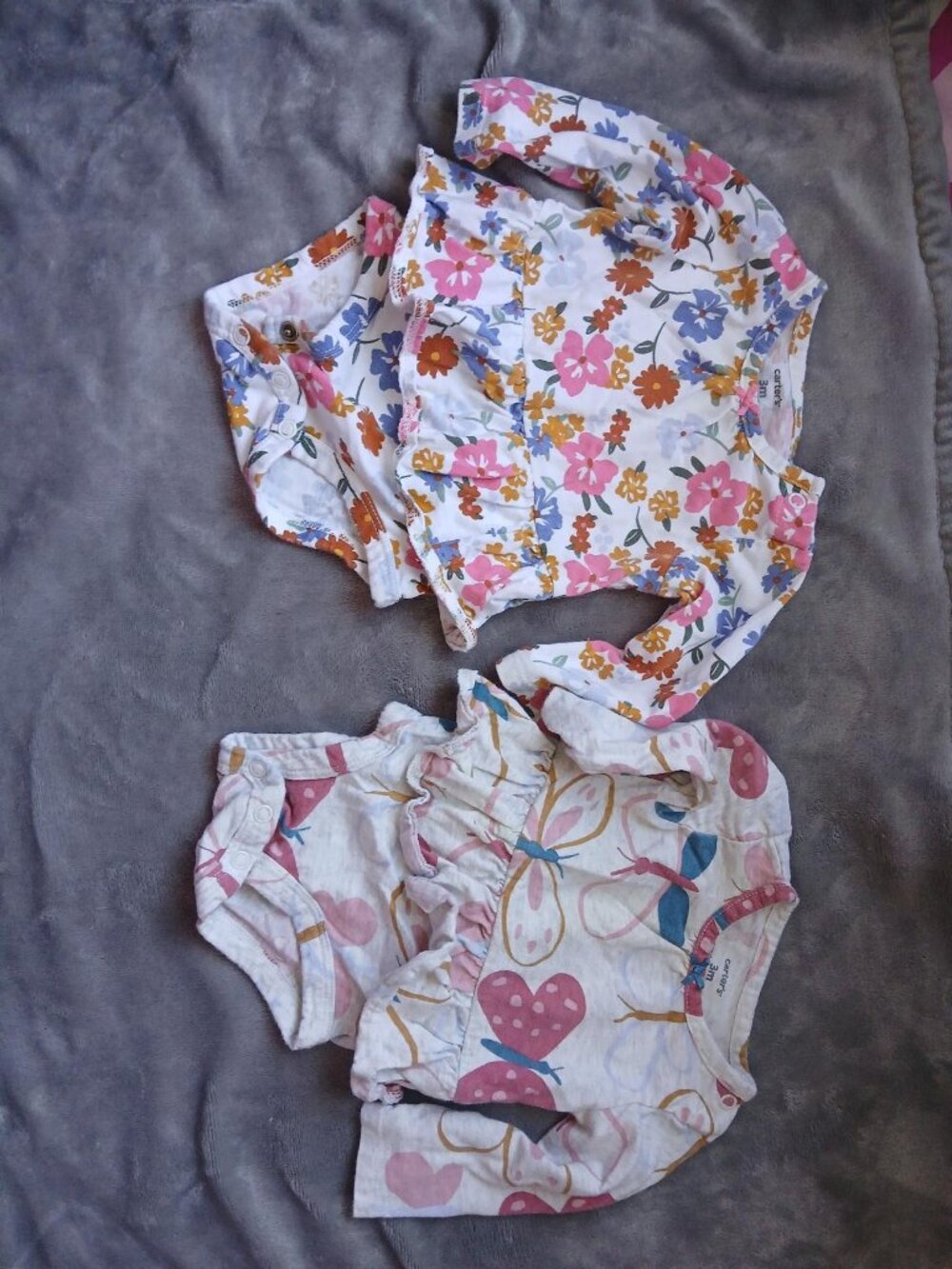 Carter's Baby Girl Onesies 3M - 2 Long Sleeve Ruffle Bodysuits